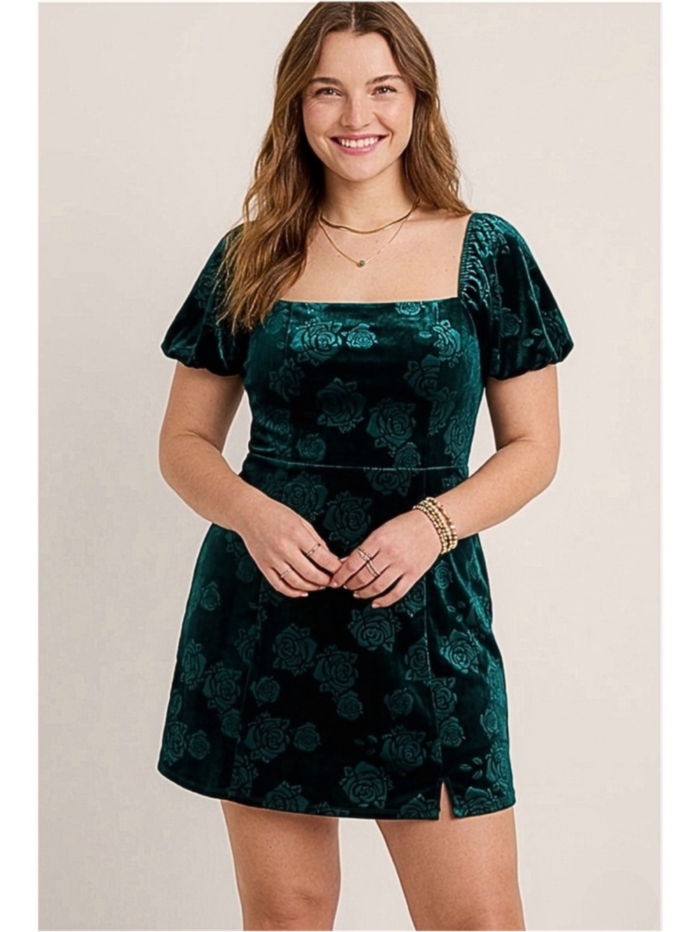 Francesca's Tina Green Velvet Floral Mini Dress NWT Size XL - Picture 2 of 12
